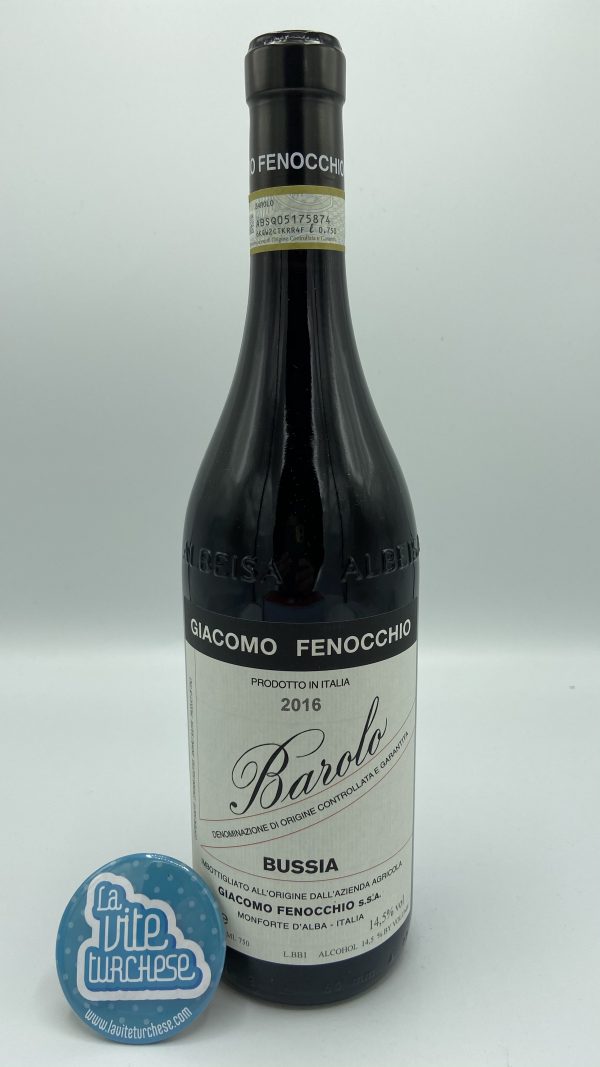 Piedmontese red wine traditional artisanal Barolo cru Bussia obtained with only Nebbiolo grapes perfect with cheeses and red meat