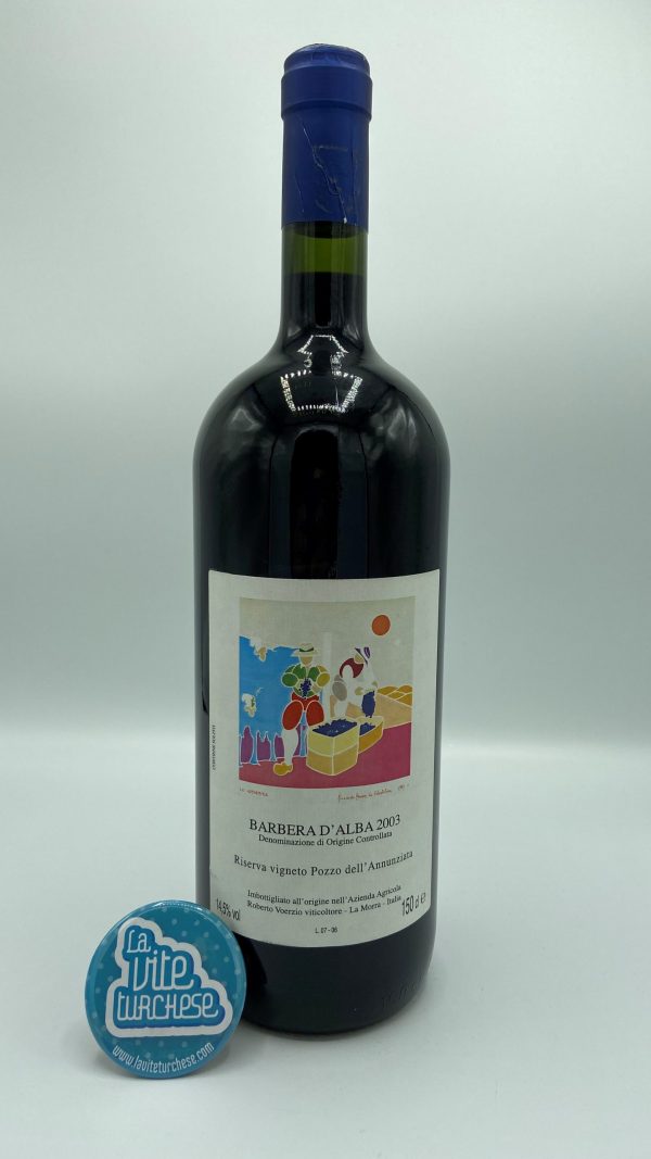 Vino rosso Piemonte Langhe vigna Pozzo dell'Annunziata moderno raffinato ottenuto con uva Barbera perfetto con il risotto e carni di manzo