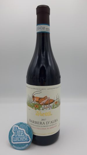 Fine artisanal Piedmont red wine Barbera d'Alba cru scarrone old plants limited production made from only Barbera grapes perfect with game and aged cheeses