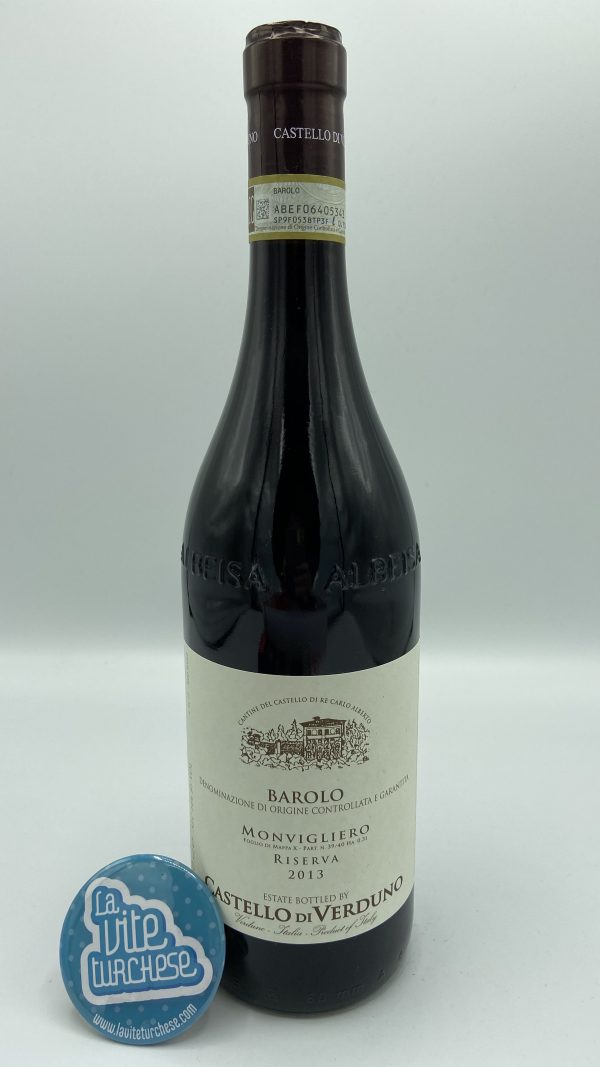 Red wine Barolo cru Monvigliero Verduno fine traditional artisan produced only in the best vintages produced with Nebbiolo grapes perfect with meat main courses