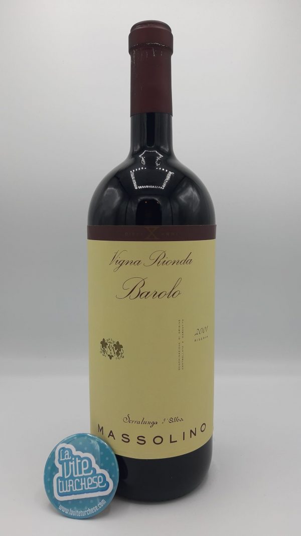 red wine Barolo DOCG cru Vigna Rionda Serralunga d'Alba Langhe magnum tannic powerful austere long-lived obtained with Nebbiolo grapes perfect with wild boar, truffle, aged cheeses and meditation