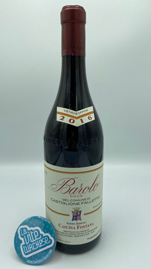 red wine Barolo DOCG Langhe Piedmont Castiglione Falletto classic artisan traditional austere elegant obtained with only Nebbiolo grapes perfect with red meat and aged cheeses
