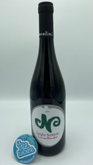 red wine Langhe Nebbiolo cru Roccalini DOC Langhe Unesco Piedmont traditional aging in fresh concrete structured tannic boutique obtained with Nebbiolo grapes perfect with raw meat and cheeses and first courses