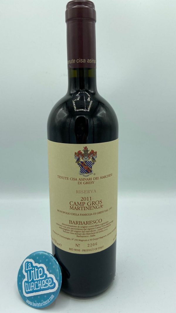 Red wine Barbaresco cru Martinenga Camp Gros fine artisan historical cellar limited production produced only in the best years produced with only nebbiolo grapes perfect with roast veal