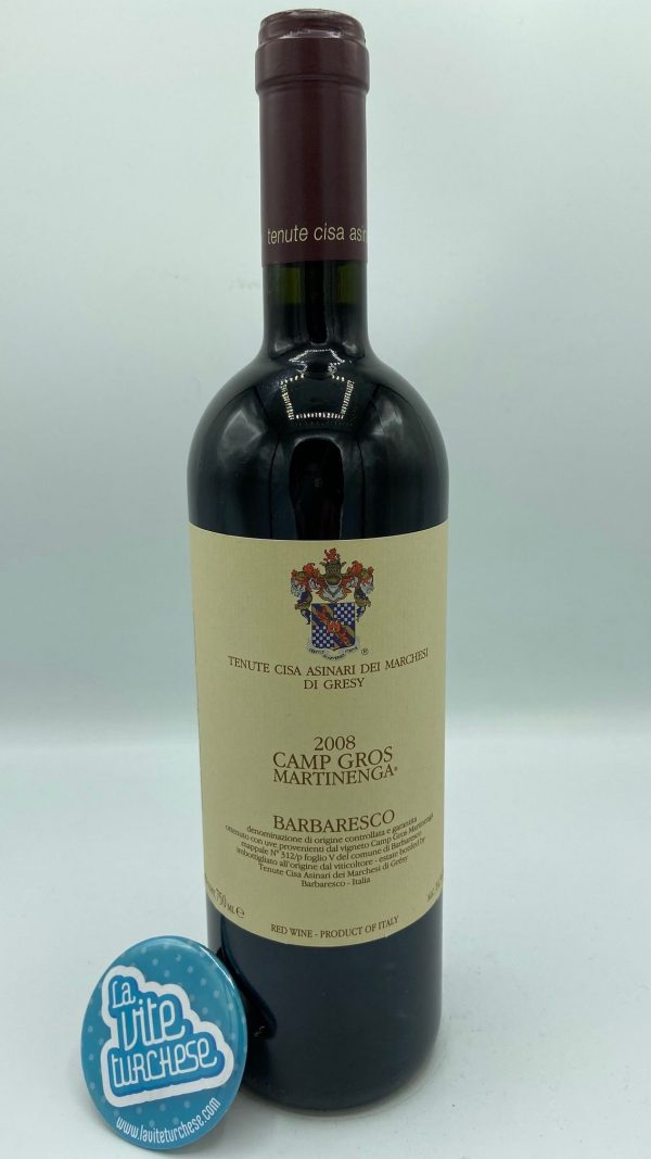 Red wine Barbaresco cru Martinenga Camp Gros fine artisan historical cellar limited production produced only in the best years produced with only nebbiolo grapes perfect with roast veal