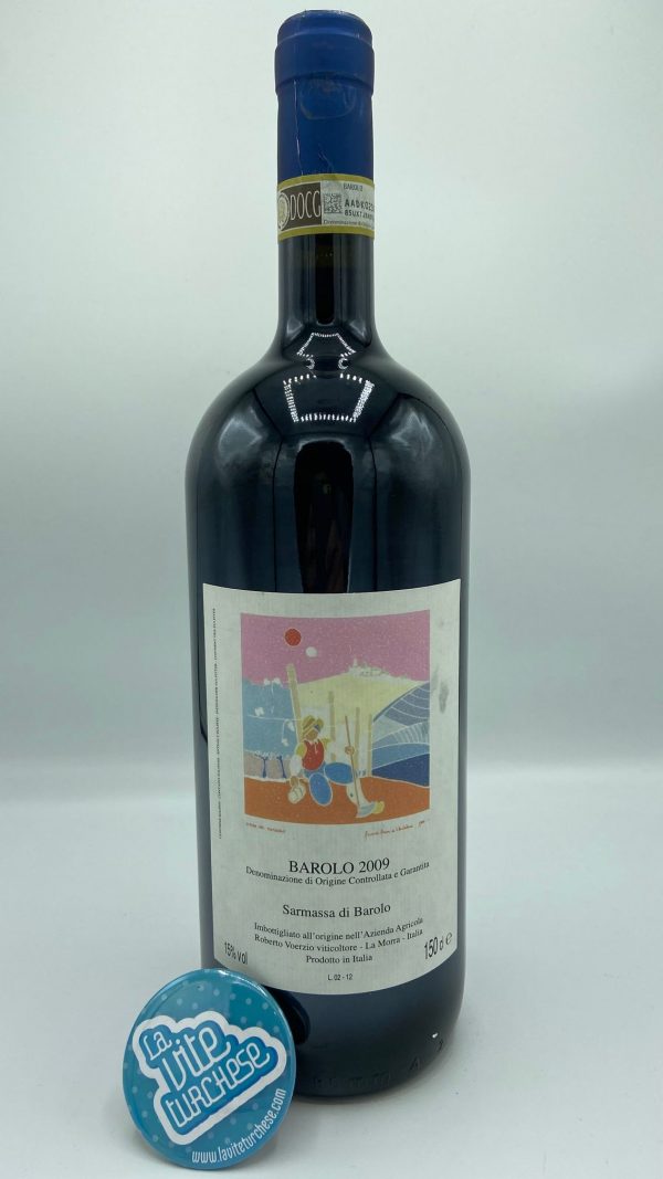 red wine Barolo cru Sarmassa Barolo Langhe Piemonte Unesco modern austere magnum full elegant fine low yields made with nebbiolo grapes perfect with braised meat, mature cheeses and chocolate