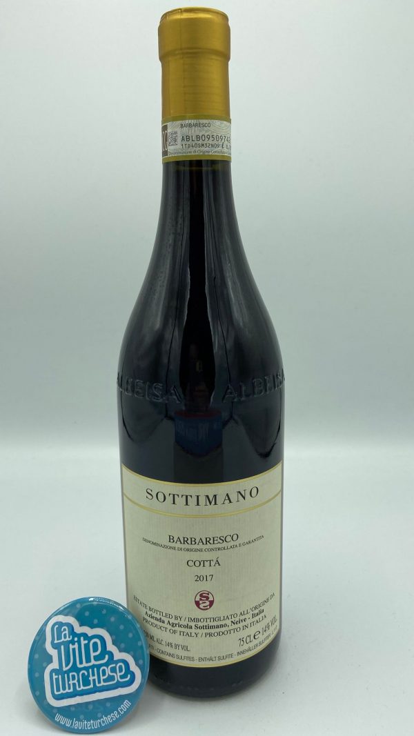 Red wine Barbaresco cru Cottà Neive fine artisan limited production produced with perfect Nebbiolo with game