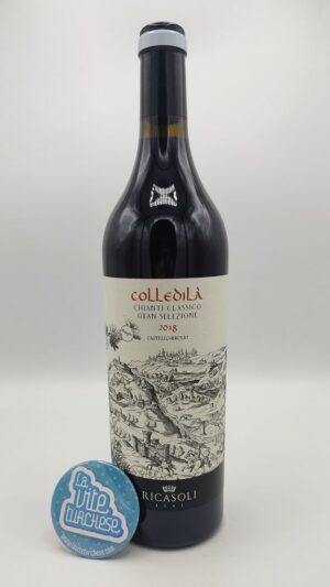 Ricasoli – Chianti Classico Gran Selezione Colledilà prodotto nell'omonima vigna con suoli pietrosi con uva Sangiovese.