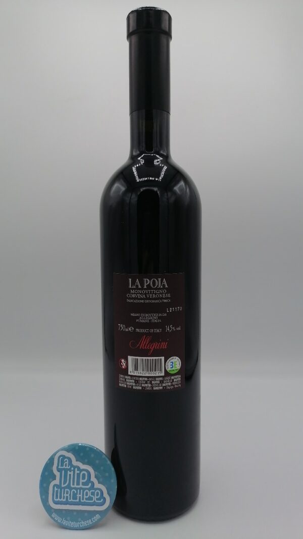 Allegrini - La Poja Corvina Veronese - 2016 - back Allegrini – La Poja Corvina Veronese prodotta con piante di 45 anni e affinata per 28 mesi in botti di slavonia e barrique.