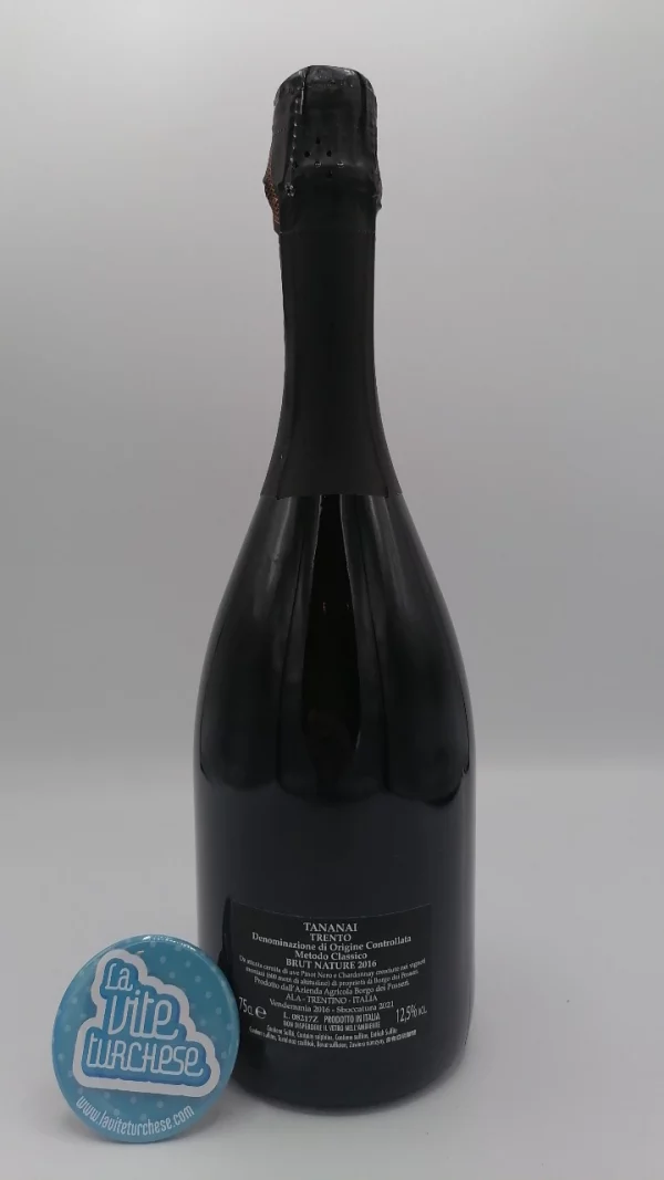 Borgo dei Posseri - Trento DOC Tananai Metodo Classico Brut Nature - 2016 - back Borgo dei Posseri - Trento DOC Tananai Metodo Classico Brut Nature produced in Trentino from Chardonnay and Pinot Noir grapes.