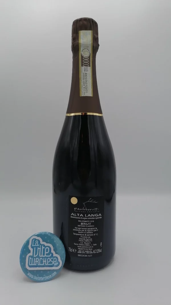 Paolo Berutti - Alta Langa Brut made with only Pinot Noir with 36 months on the lees in the Santo Stefano Belbo area.
