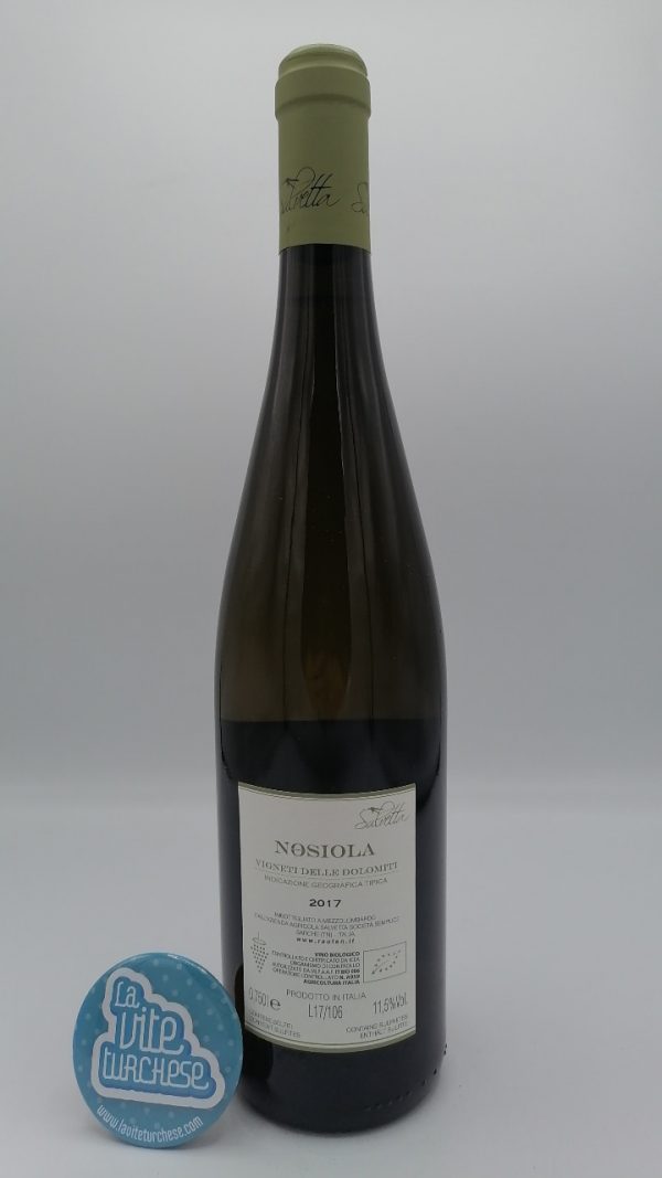 Salvetta - Nosiola Vigneti delle Dolomiti - 2017 - back Salvetta - Nosiola Vigneti delle Dolomiti vinified in acacia barrels and steel tanks. Produced in Alto Adige.