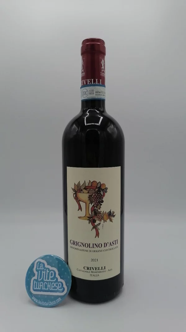 Crivelli – Grignolino d'Asti prodotto a Castagnole Monferrato in Piemonte, vinificato solo in vasche di acciaio.