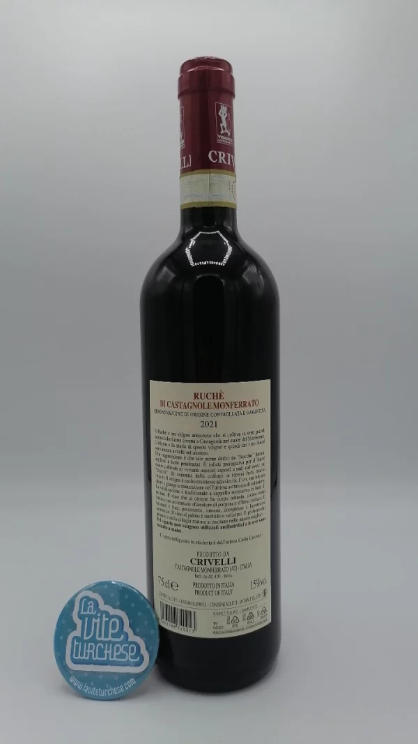 Crivelli – Ruchè di Castagnole Monferrato – 2021 - back Crivelli - Ruchè di Castagnole Monferrato produced in the village of Castagnole Monferrato, considered the home of this native grape variety.