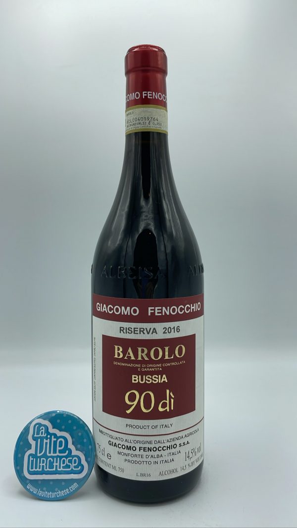 Giacomo Fenocchio – Barolo Riserva Bussia 90 Dì prodotto nell'omonima vigna situata a Monforte, con una macerazione di 90 giorni.