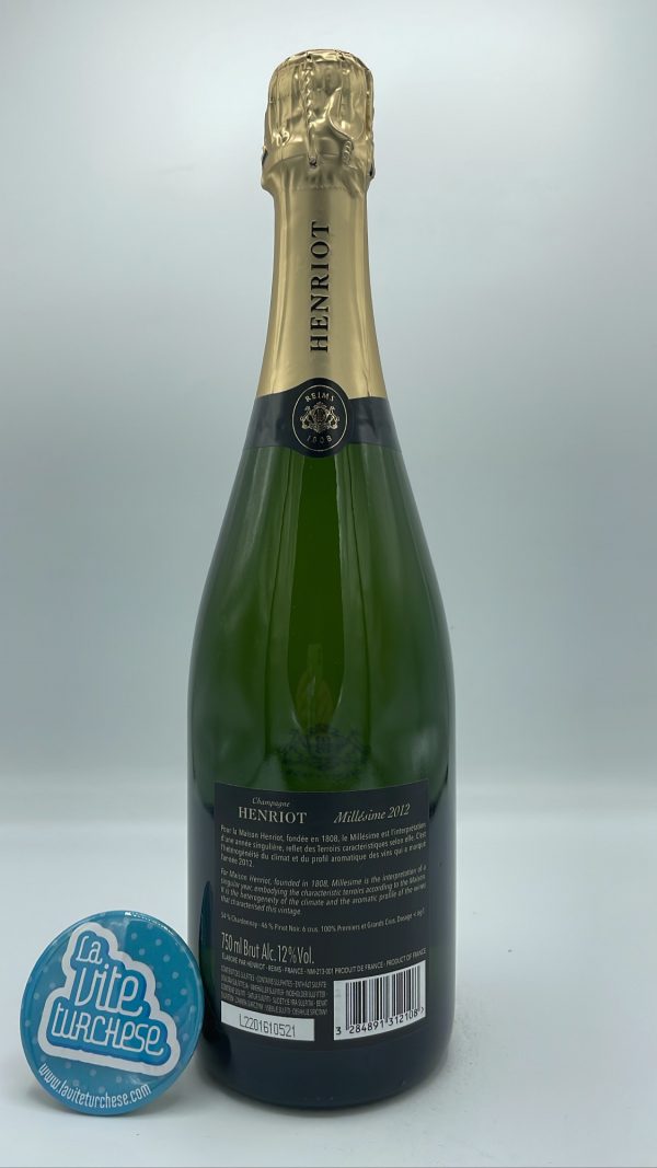 Henriot – Champagne Brut Millésime – 2012 - back Henriot - Champagne Brut Millésime made from Chardonnay and Pinot Noir grapes with six Premier and Grand Cru plots.