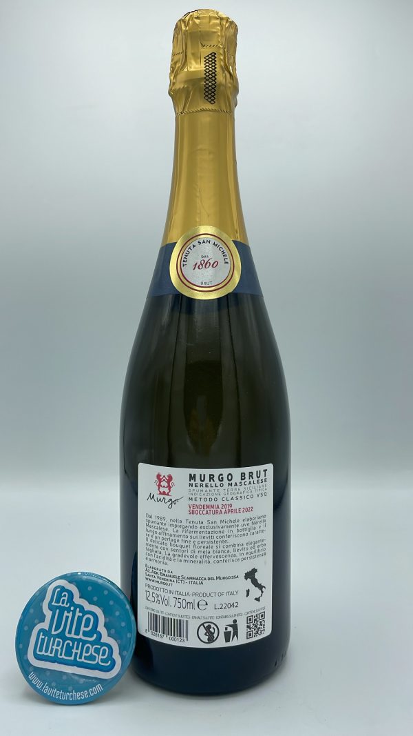Murgo – Brut Metodo Classico – 2019 - back Murgo - Brut Metodo Classico made from Nerello Mascalese grapes on the eastern slope of Etna volcano, with three years on the lees.