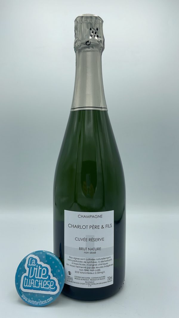 Charlot Père et Fils – Champagne Cuvée Réserve Brut Nature - Back Charlot Père et Fils - Champagne Cuvée Réserve Brut Nature produced in the Marne Valley from Pinot Meunier and Chardonnay grapes.