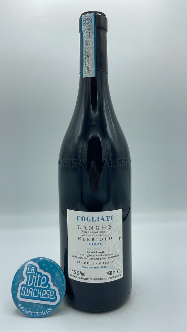 Fogliati – Langhe Nebbiolo – 2020 - back Fogliati – Langhe Nebbiolo prodotto nella vigna Pugnane di Castiglione Falletto, invecchiato per 9 mesi in grandi botti.