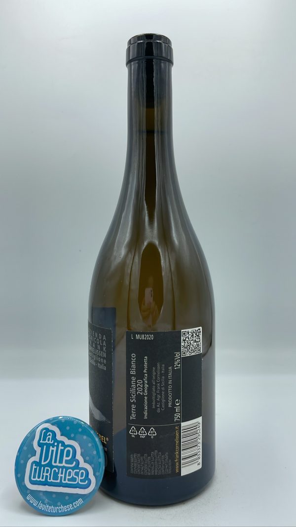 Frank Cornelissen – Munjebel Terre Siciliane Bianco – 2020 - Back Frank Cornelissen - Munjebel Terre Siciliane Bianco produced on the northern slope of Etna Volcano, vinified in glass.