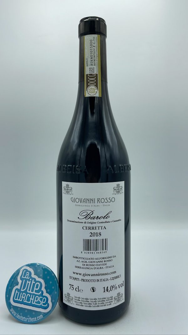 Giovanni Rosso - Barolo Cerretta produced from plants more than 30 years old in Serralunga, with limestone and clay soils.