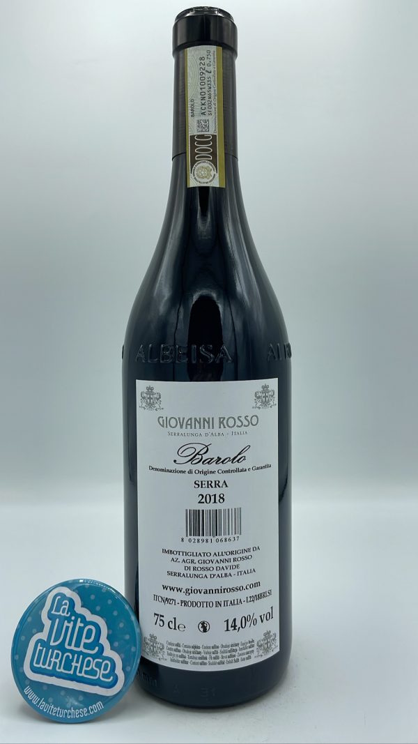 Giovanni Rosso – Barolo Serra – 2018 - back Giovanni Rosso - Barolo Serra highest vineyard in the commune of Serralunga with limestone soils, the wine is aged for 2 years in oak.