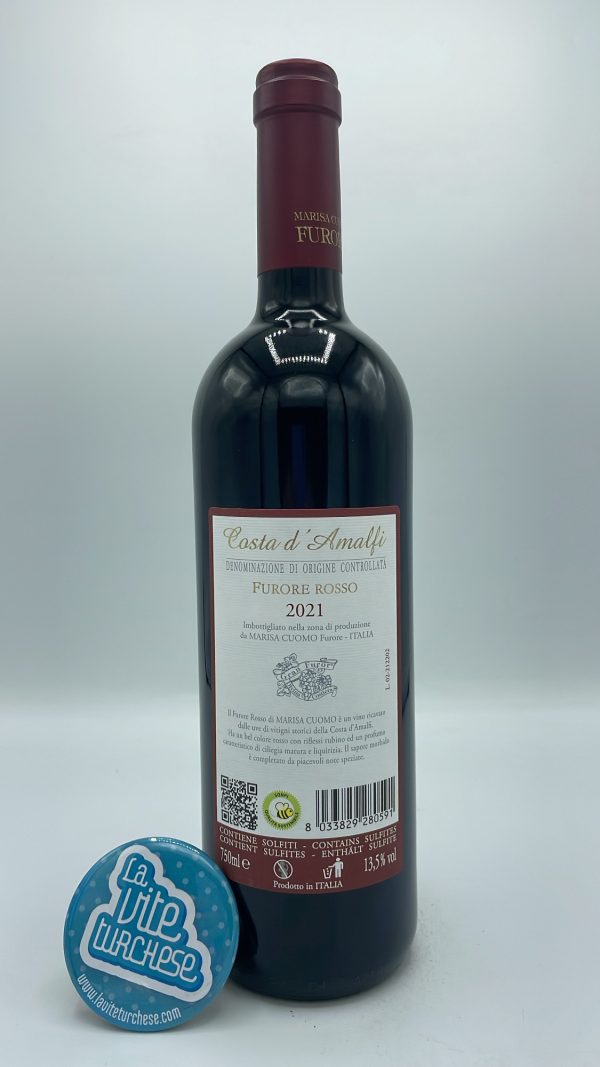 Marisa Cuomo – Furore Costa d'Amalfi Rosso – 2021 - Back Marisa Cuomo – Furore Costa d'Amalfi Rosso prodotto con uva Piedirosso e Aglianico in costiera amalfitana, vinificato per 6 mesi in barrique.