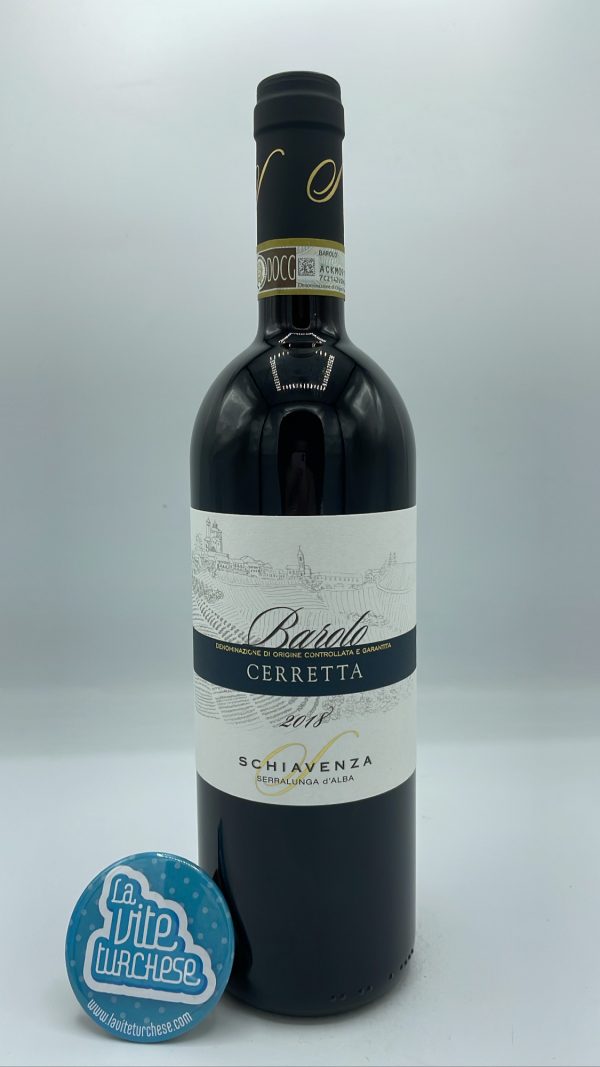 Schiavenza - Barolo Cerretta produced in the same vineyard located in Serralunga, at the highest part, vinified in wood for 3 years.