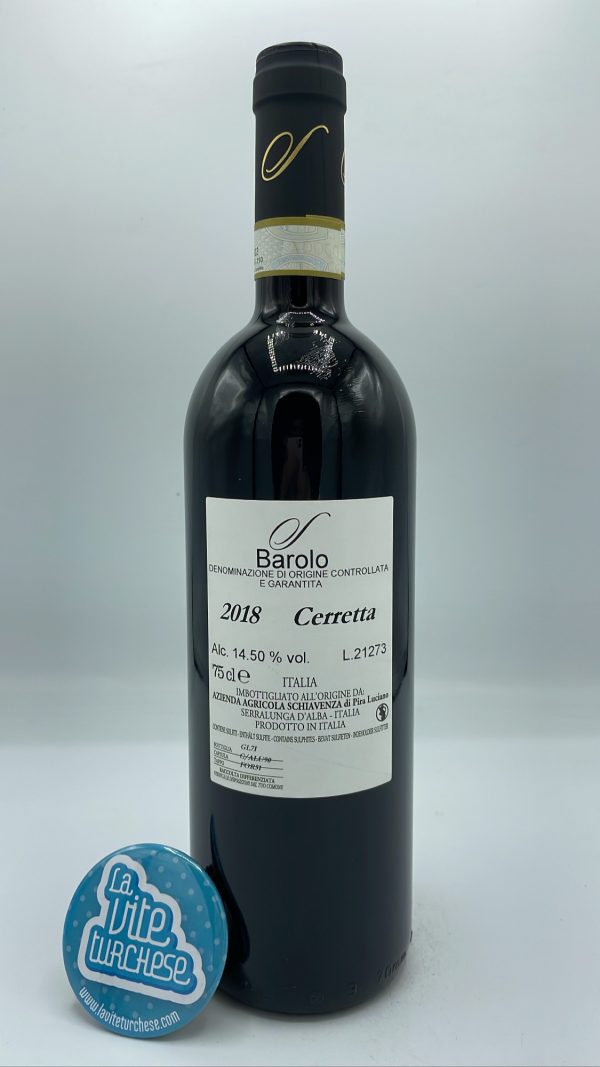 Schiavenza - Barolo Cerretta produced in the same vineyard located in Serralunga, at the highest part, vinified in wood for 3 years.