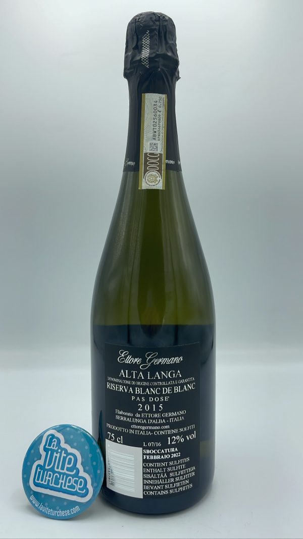 Ettore Germano – Alta Langa Riserva Blanc de Blanc – 2015 - back Ettore Germano - Alta Langa Riserva Blanc de Blanc made with only Chardonnay grapes in the village of Cigliè in Alta Langa, aged for 65 months on the lees.