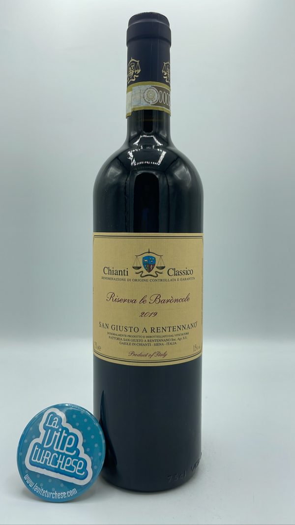 San Giusto a Rentennano - Chianti Classico Riserva le Baroncole made with 97% Sangiovese and 3% Canaiolo, aged for 22 months in barrel.