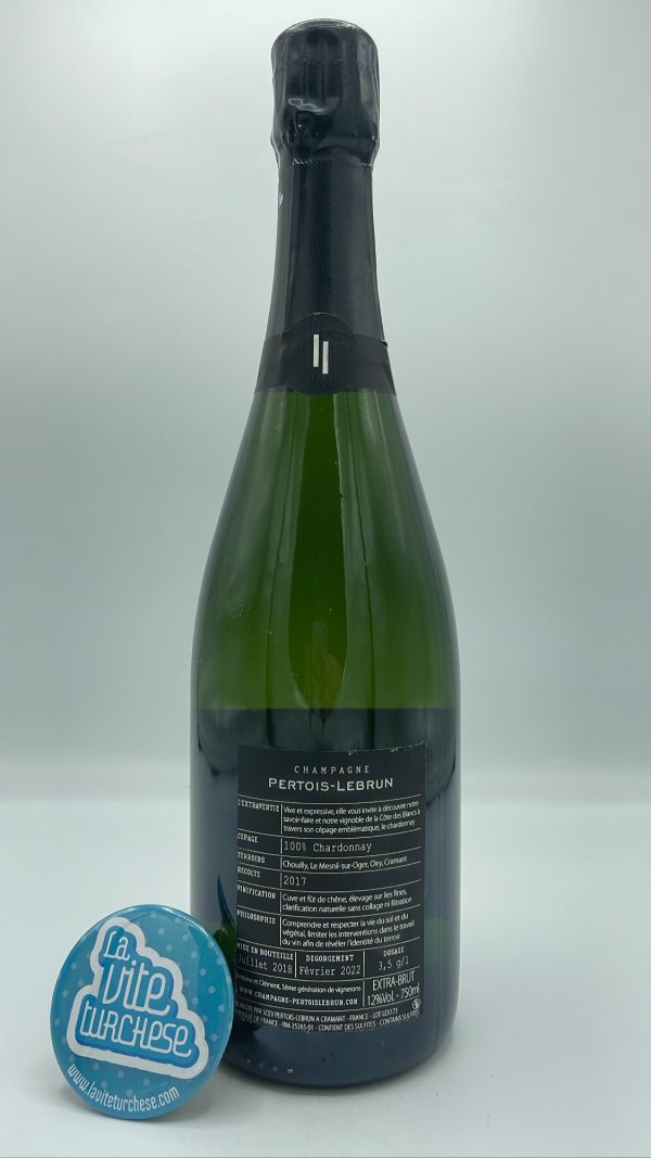 Pertois Lebrun – Champagne L'extravertie Grand Cru – 2017 - back Pertois Lebrun - Champagne L'extravertie Grand Cru produced from grand cru vineyards in the Cote de Blanc ( Chouilly, Cramant, Mesnil sur Oger, Oiry ).