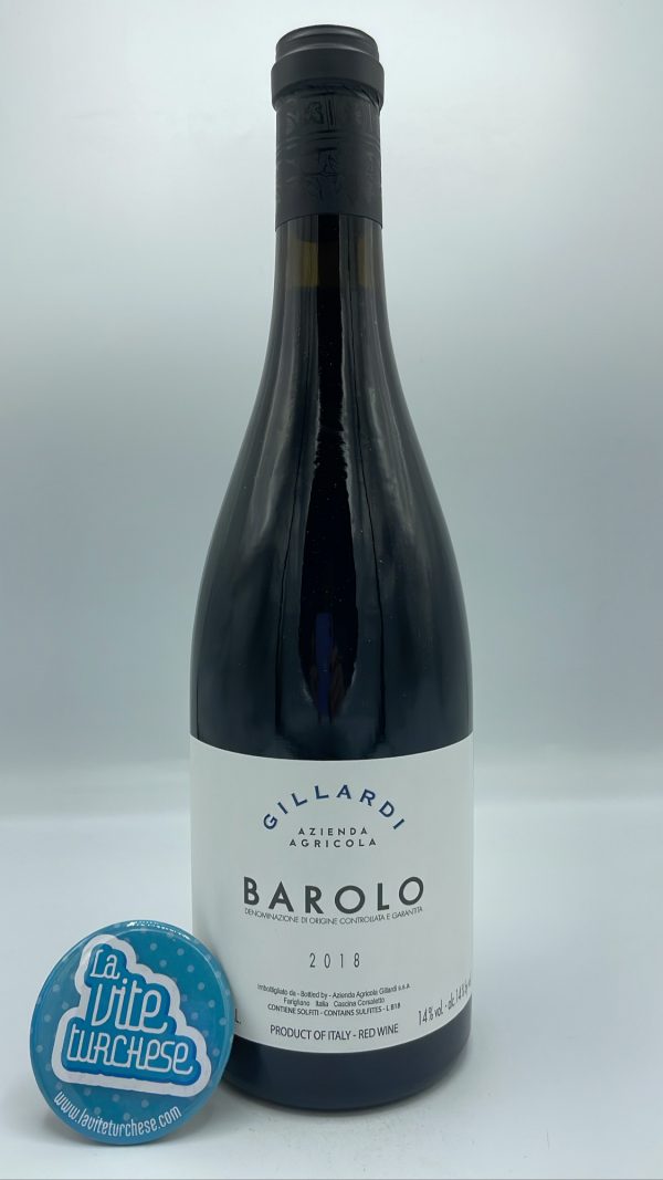 Gillardi – Barolo DOCG prodotto tra le vigne di Barolo e La Morra, invecchiato per 36 mesi in grandi botti di rovere. 4000 bottiglie.