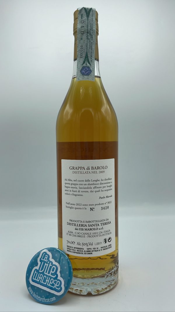 Marolo – Grappa di Barolo 12 anni – 2009 - back Marolo – Grappa di Barolo 12 anni invecchiata in botte, vinacce del millesimo 2009. Distillazione discontinua a bagnomaria.