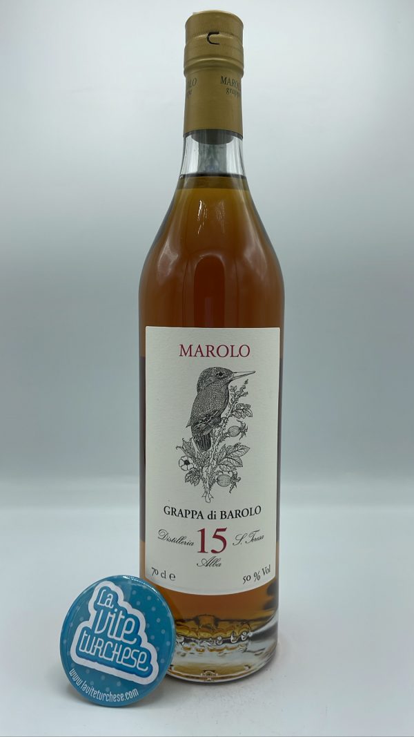 Marolo - Barolo 15-year barrel-aged grappa. Barolo pomace from 2006 vintage, discontinuous bain-marie distillation.
