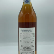 Marolo – Grappa di Barolo 20 anni – 2001 - back Marolo - 20-year-old Barolo grappa aged in small barrels, pomace from the 2001 vintage. Bain-marie discontinuous distillation.