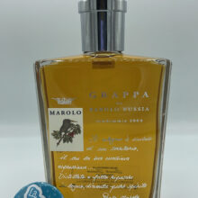 Marolo - Grappa di Barolo Bussia Vendemmia Tardiva 2004, distilled in a bain-marie and aged for 12 years in wooden barrels.