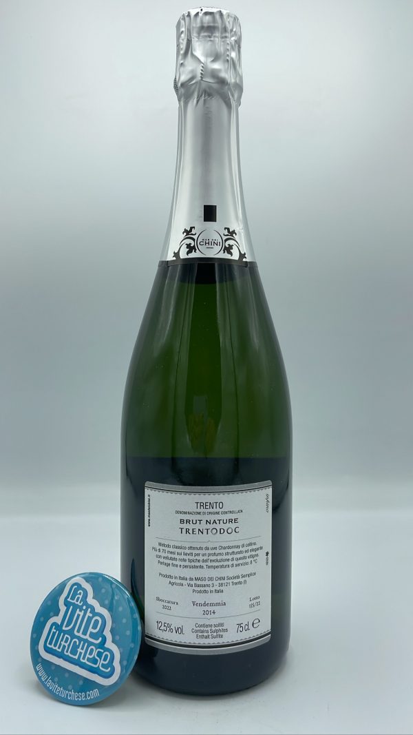 Mas dei Chini – Inkino Nature Trento – 2014 - back Mas dei Chini - Inkino Nature Trento made with only Chardonnay grapes with a 70-month fermentation on the lees. Vintage 2014.