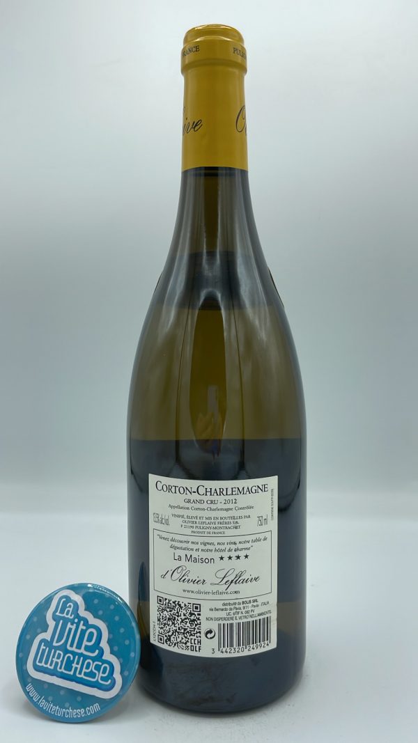 Olivier Leflaive – Corton Charlemagne Grand Cru – 2012 - back Olivier Leflaive - Corton Charlemagne Grand Cru produced in the vineyard of the same name located in Burgundy, vinified in wood for 18 months.
