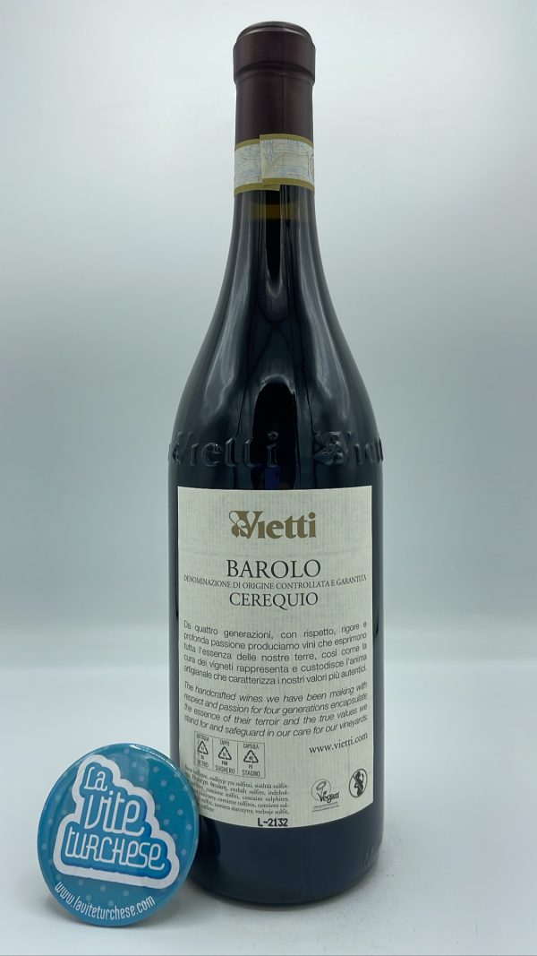 Vietti - Barolo Cerequio produced in the vineyard of the same name located in La Morra with clay/limestone soils, aged for 32 months in barrel.