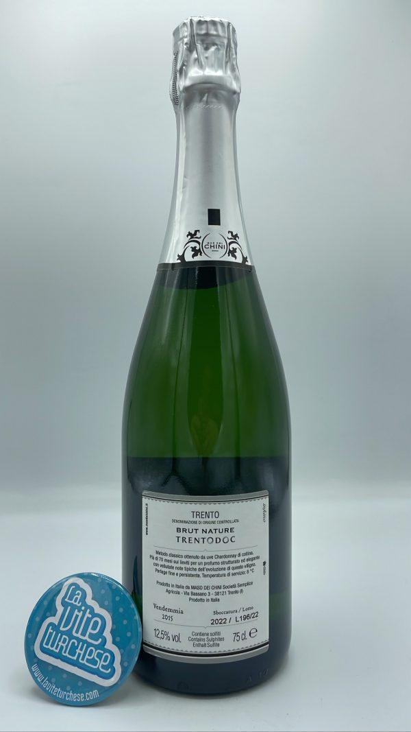 Mas dei Chini – Inkino Nature Trento – 2015 - back Mas dei Chini - Inkino Nature Trento made with only Chardonnay grapes with a 70-month fermentation on the lees. Vintage 2015.