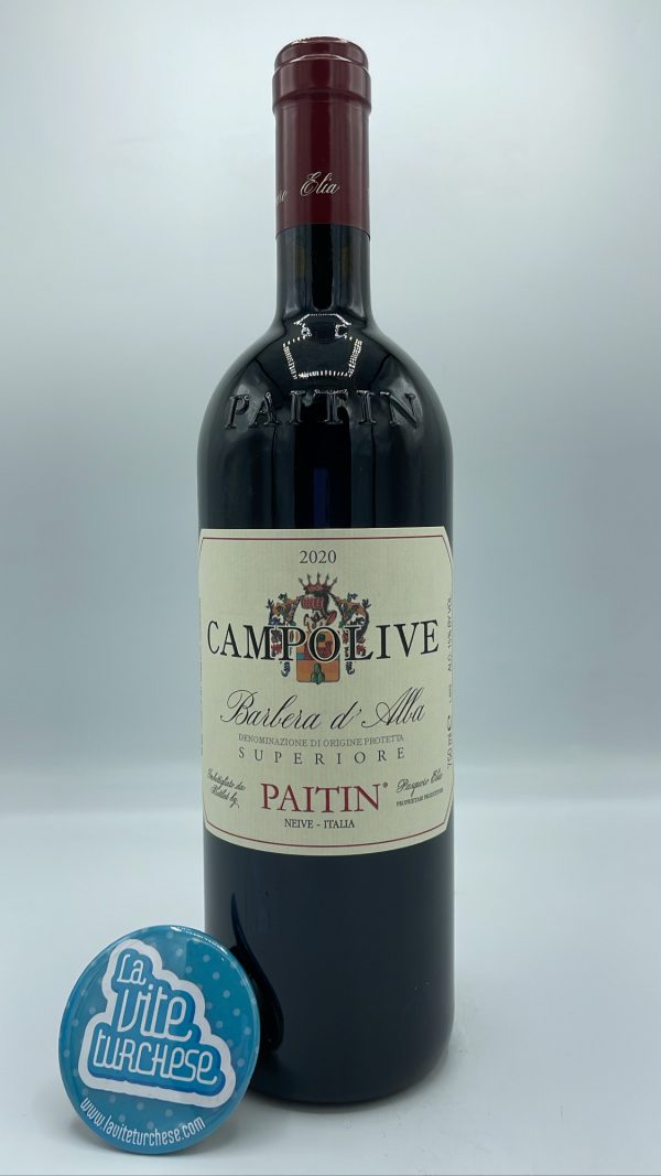 Paitin – Barbera d'Alba Superiore Campolive prodotta nel comune di Neive tra le vigne Bricco di Neive e Serraboella, piante di 50 anni.