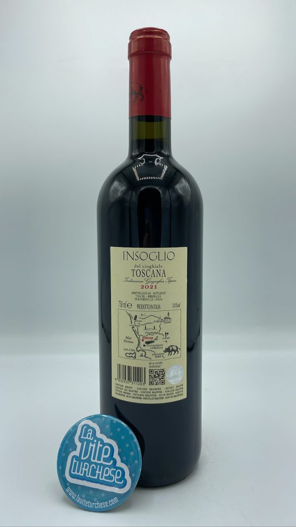 Tenuta di Biserno – Insoglio del Cinghiale Toscana Igt – 2021 - back Tenuta di Biserno - Insoglio del Cinghiale Toscana Igt produced in Bibbona, inland from Bolgheri, the first wine from the Biserno estate, Campo di Sasso.