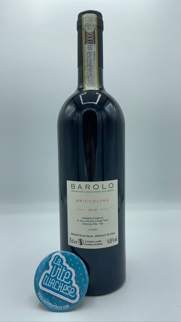 Tiziano Grasso – Barolo Briccolina – 2018 - back Tiziano Grasso - Barolo Briccolina produced in the vineyard of the same name located in the commune of Serralunga d'Alba in the Langhe. 4,000 bottles.