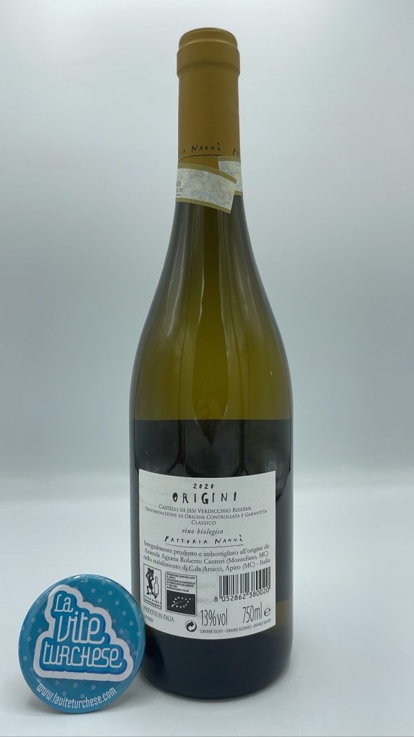 Fattoria Nannì - Origini Castelli di Jesi Verdicchio Riserva produced in 10000 bottles with 40/60 plants, aged for 2 years in steel tanks