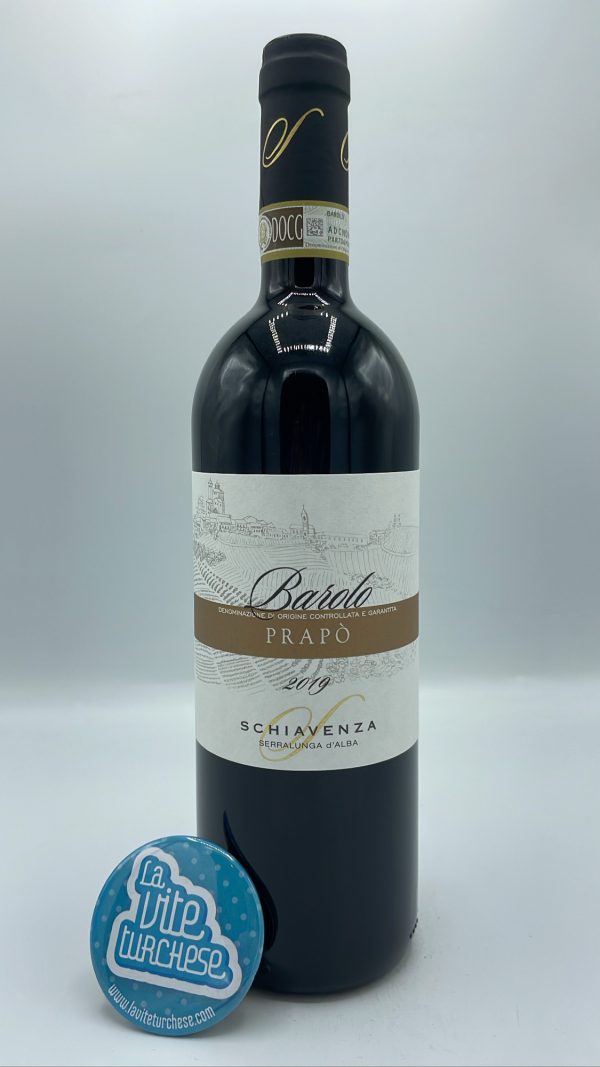 Schiavenza - Barolo Prapò produced in the upper part of Serralunga with tuffaceous limestone soils, aged in oak for 3 years. 1900 bottles.