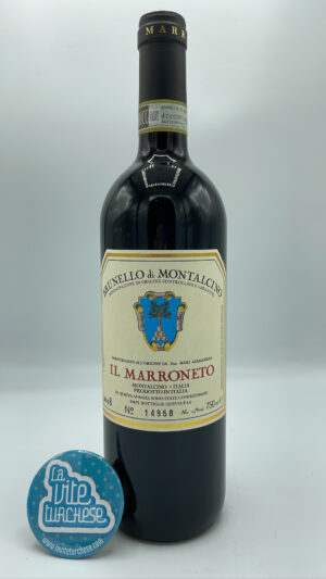 Il Marroneto - Brunello di Montalcino prodotto con piante di oltre 30 anni di Sangiovese Grosso, invecchiato per 4 anni in botti grandi di rovere.