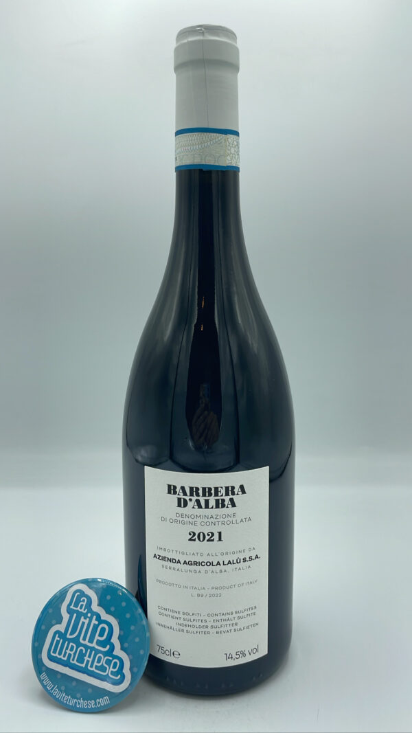Lalu' - Barbera d'Alba - 2021 produced in the San Sebastiano hamlet of Monforte d'Alba in 2000 bottles, aged in cement and barrique.