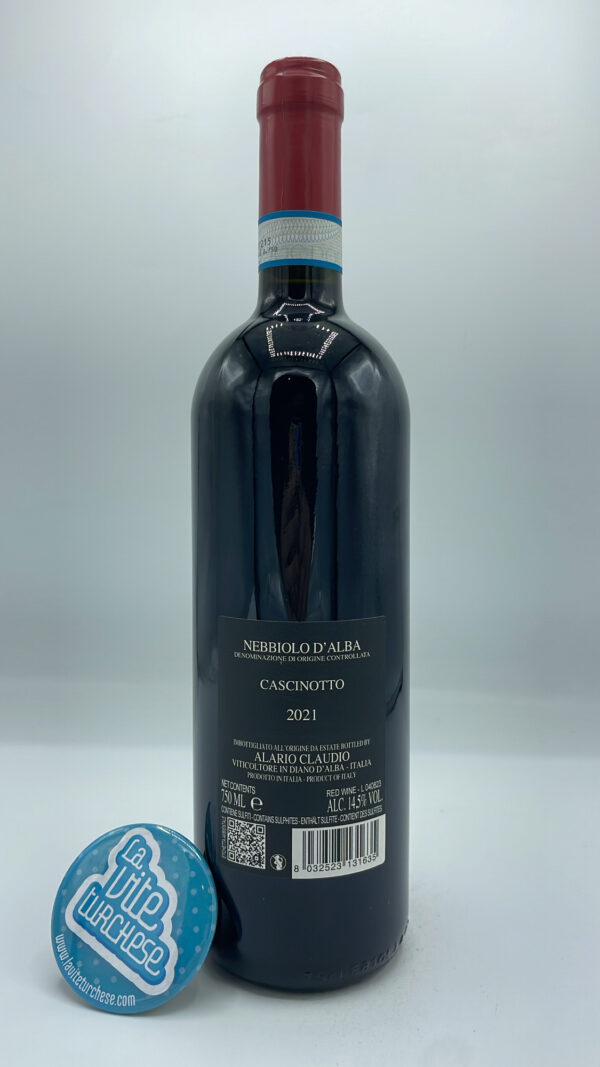 Claudio Alario – Nebbiolo d'Alba Cascinotto – 2021 - back Claudio Alario - Nebbiolo d'Alba Cascinotto produced in the single vineyard in Diano d'Alba, aged for 2 years in barrique.