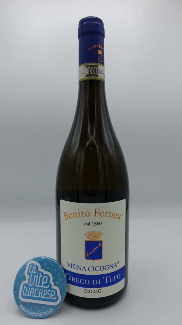Benito Ferrara – Greco di Tufo Vigna Cicogna prodotto in Irpinia in Campania, vinificato in vasche di acciaio. Fruttato e sapido.